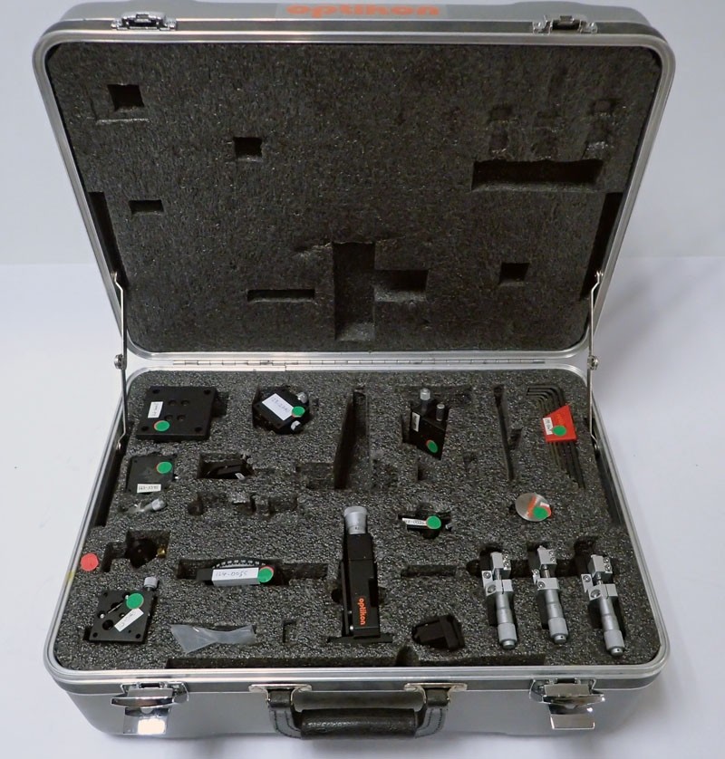 Optikon Laser Optical Set w/ Stages, Post Holders, Kinematic Mirror Mounts in Case 