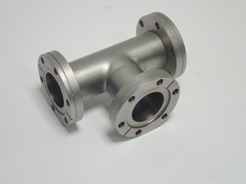 Varian Conflat Stainless Steel Tee 2 Rotatable 1 Fixed 2.75'' OD 6 Holes 