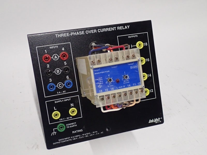 Lab-Volt 3811-10 Three-Phase Over Current Relay In 5 A (100%) - 10 A Max - 60 Hz Out 120Vdc-0.5A; 240Vac -5A Tested