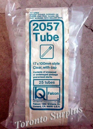 Falcon 2057 Clear Tubes with Cap, 17x100mm - 25/pkg BRAND NEW / NOS