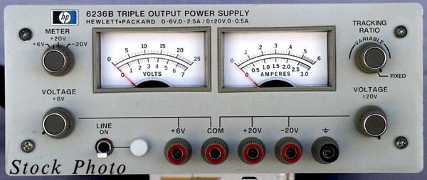 am HP 6236B / Agilent 6236B Triple Output Power Supply, 0-6 V, 1-2.5 Amp and 0+/-20 V, 0-0.5 Amp 