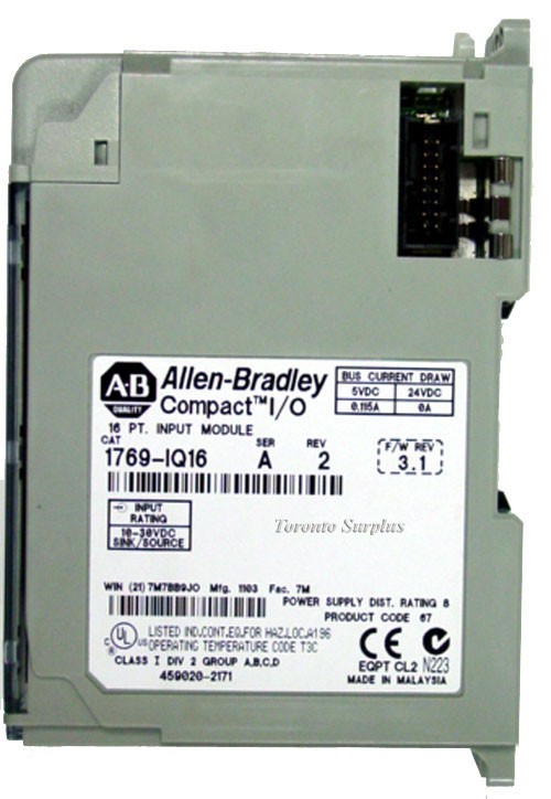 Allen Bradley MicroLogix 1769IQ16 PLC SER A REV 2 16 Point Input Module CONTROLLERS & TIMERS