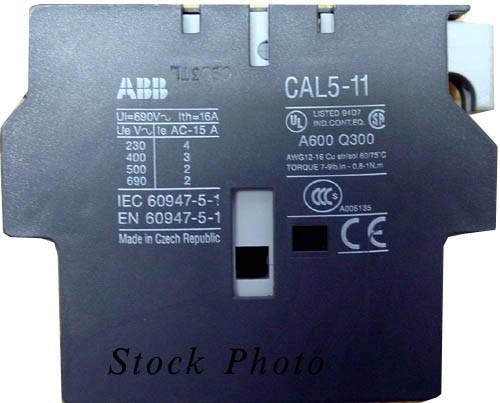 ABB CAL5-11 Auxiliary Block Contact Relay, 1NO/1NC, Side Mount, For Use with A/AE/AL9-75 Contactor 