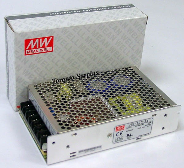 as  24V,   4.5A Mean Well MW RS-100-24 Power Supply, Enclosed Frame, Switching Type 24 V, 4.5 Amp
