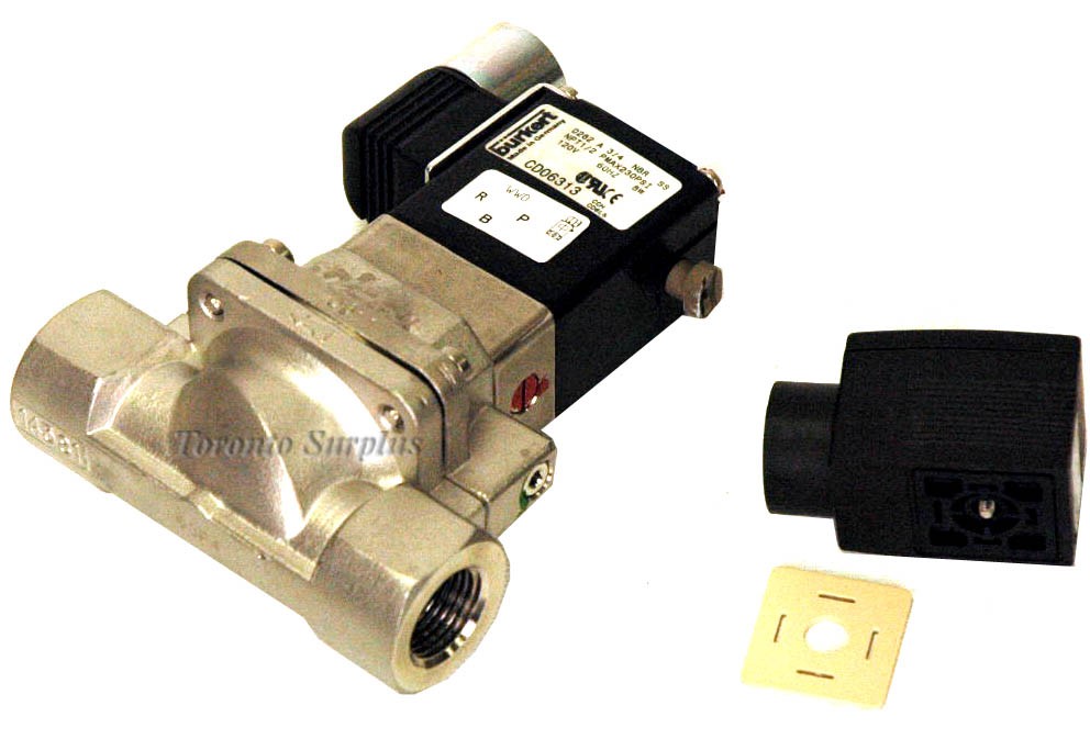 Burkert 0282 2-Way Stainless Steel NPT 1" Solenoid Valve 170PSI with Type 2508 DIN Electrical Connection