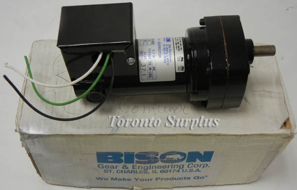 Bison 011-105-8037 DC Gearmotor 55 IN-LBS of Torque Gear Ratio 37:1, 1/20 HP, RPM 49, 90 VDC, .56 AMPS, BNIB / NOS