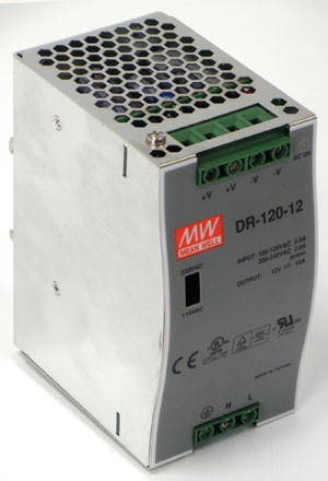 as 12V, 10A Mean Well DR120-12 Power Supply, Enclosed Frame, Switching Type 12 V, 10 Amp