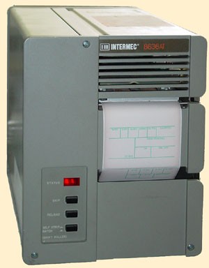 Intermec 8636AT Thermal Transfer Printer  8636AT3303012, 120 VAC 50/60 Hz, 3 Amp, 300 W max.