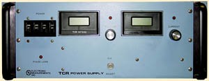 a  10V, 250A Electronic Measurements EMI TCR 10T250 Power Supply w Overvoltage Protection, 0-10 VDC, 0-250 Amp, 3 Ph