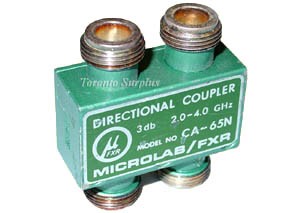 Microlab / FXR CA-65N Directional Coupler, 2.0-4.0 GHz, 3 db, Type N Connectors