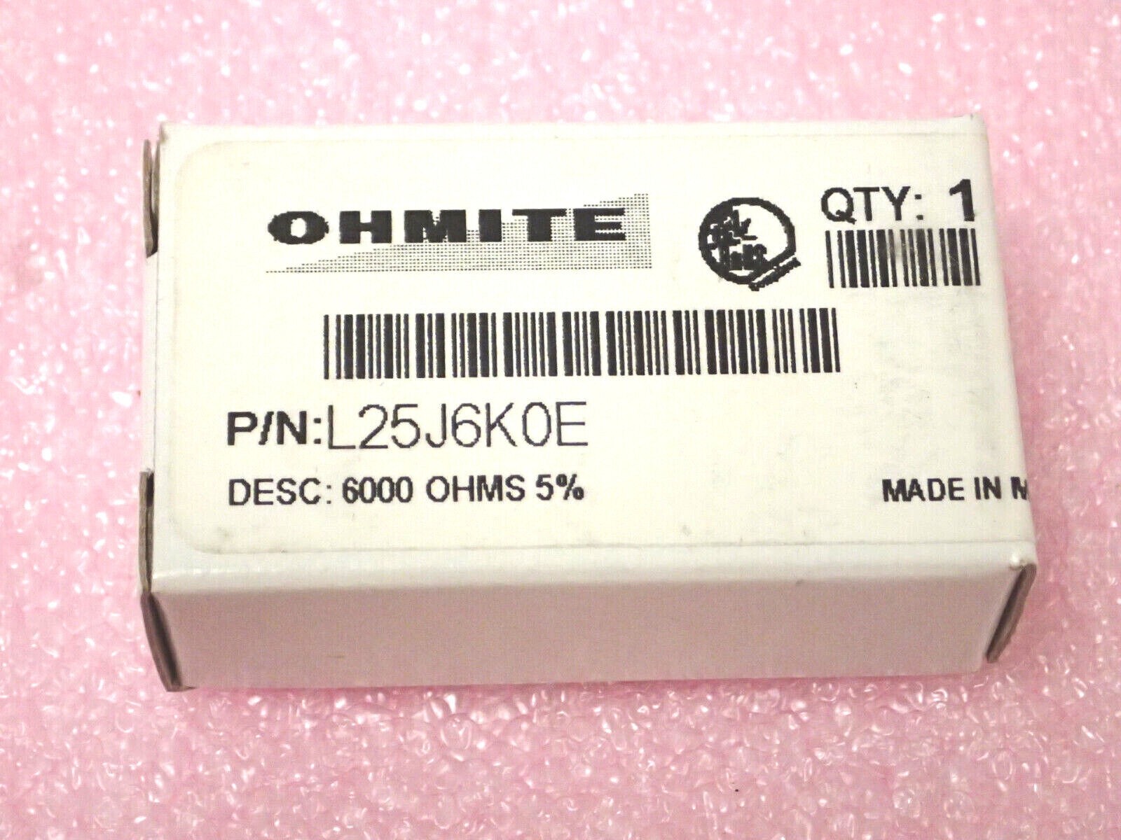 Ohmite L25J6K0E Wire Wound Resistor, Power, 6000 / 6kOhm, 25W, 5%