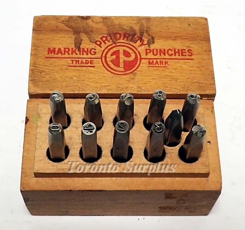 Vintage Priority Marking Punches 11 Piece set in Orginal Wood Case