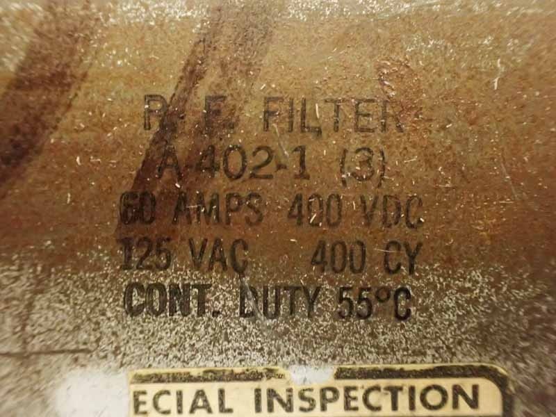 Captor Corp EMI/EMC Shielded Room R.F. Filter A-402-1 (3) 60A 400Vdc 125Vac 400CY 