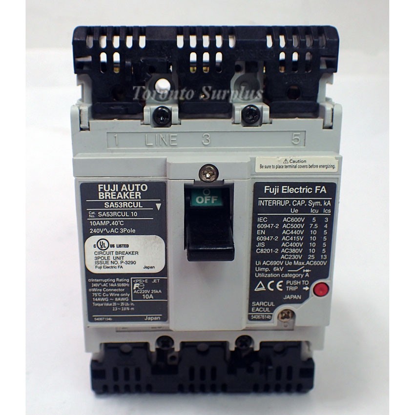 Fuji Electric SA53RCUL 10 / SA53RCUL/10 Auto Breaker, 10 Amp