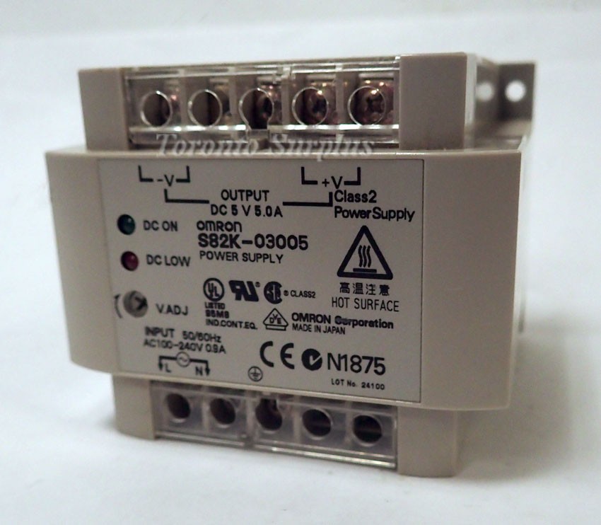 a 5V, 5A Omron S82K-03005 PLC Power Supply 100-240VAC 0.9A OUT, 5VDC, 5A (Default)