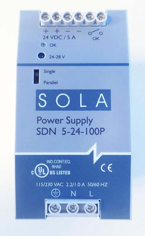 Sola Hevi Duty SDN5-24 115/230VAC In ,Enclosed, 1 O/P, 120W, 5A, 24V Power Supply