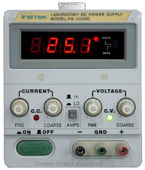 a 30V, 3A GW Instek Laboratory DC Power Supply PS-3030D (GPS-3030D), 0-30 VDC, 0-3 Amps