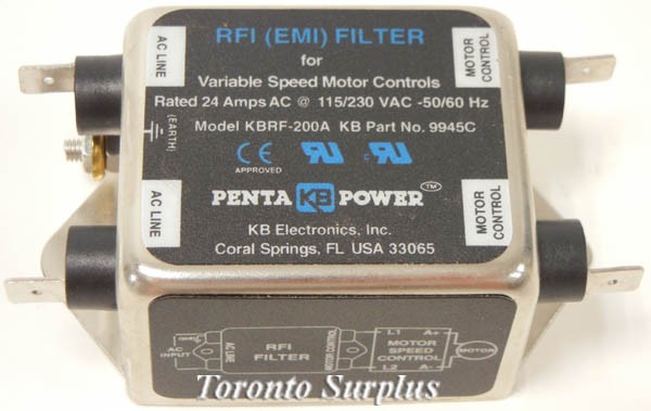 KB Electronics Penta Power KBRF-200A RFI (EMI) Filter, 115/230 VAC, 24A